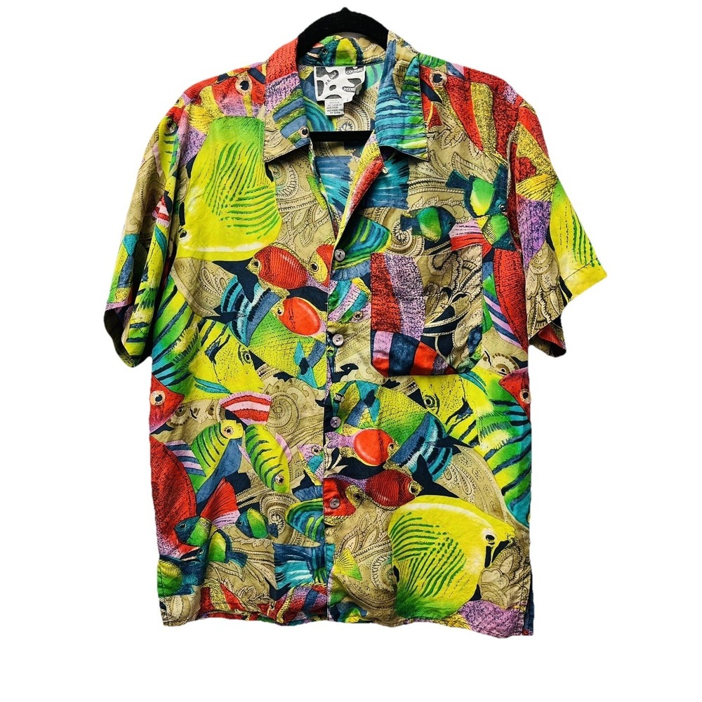 VTG P.K. Mui Couture Men's 4 Med Silk Shirt Hawaiian Tropical Aloha Beach Luau